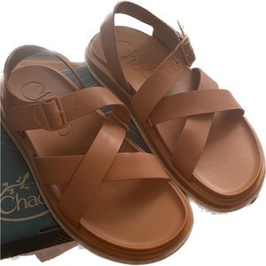 Chaco Townes Sandal Cashew Womens 7 leather straps metal buckle and arch support